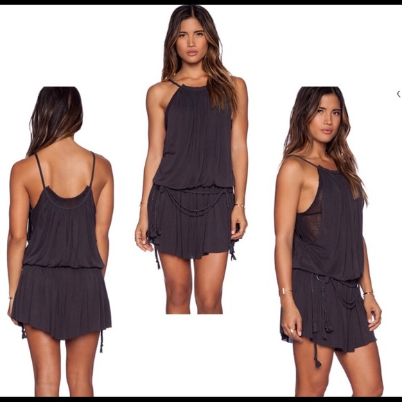 Free People Dust in the Wind Boho Romper. Sleeveless Romper in charcoal gray. - Picture 2 of 11